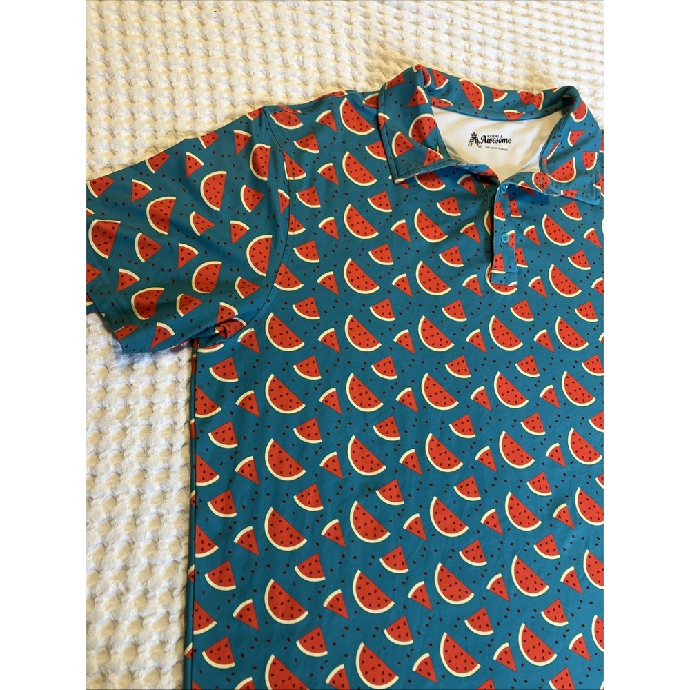 Royal‎ & Awesome Mens XXL Watermelon Print Golf Polo Shirt Teal Blue Performance